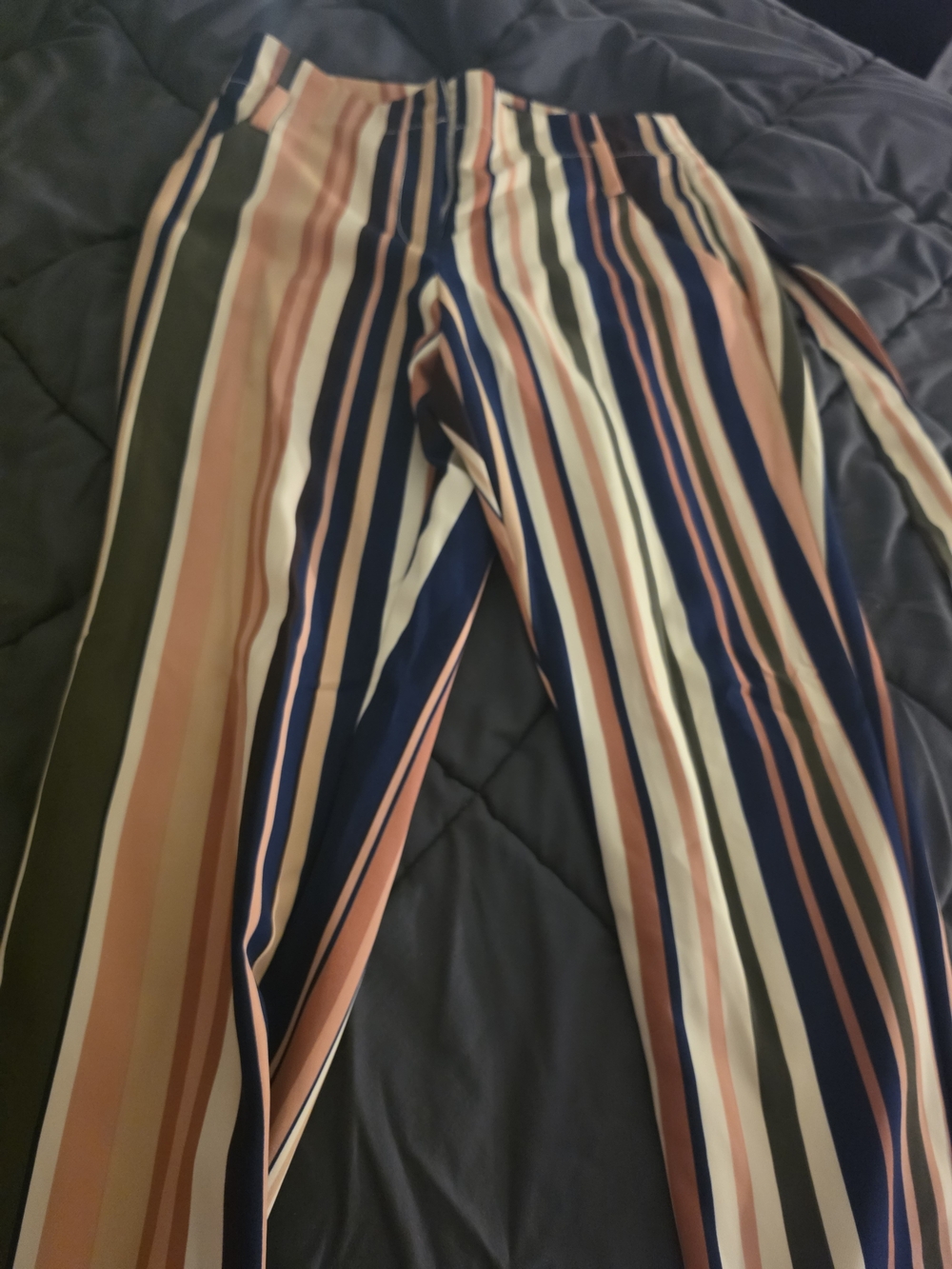 New York & Company Multi-Stripe Wide-Leg Pants in Navy, Pink & Olive